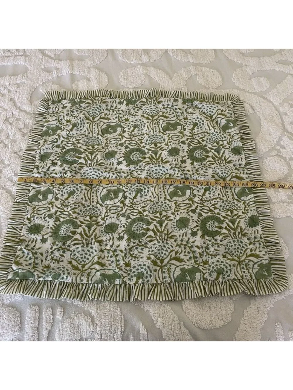 Cpc Cotton Print Club Pillow Sham Green / White Hand Block Print 100% Cotton